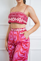 Printed Bra Top Pants Set -
