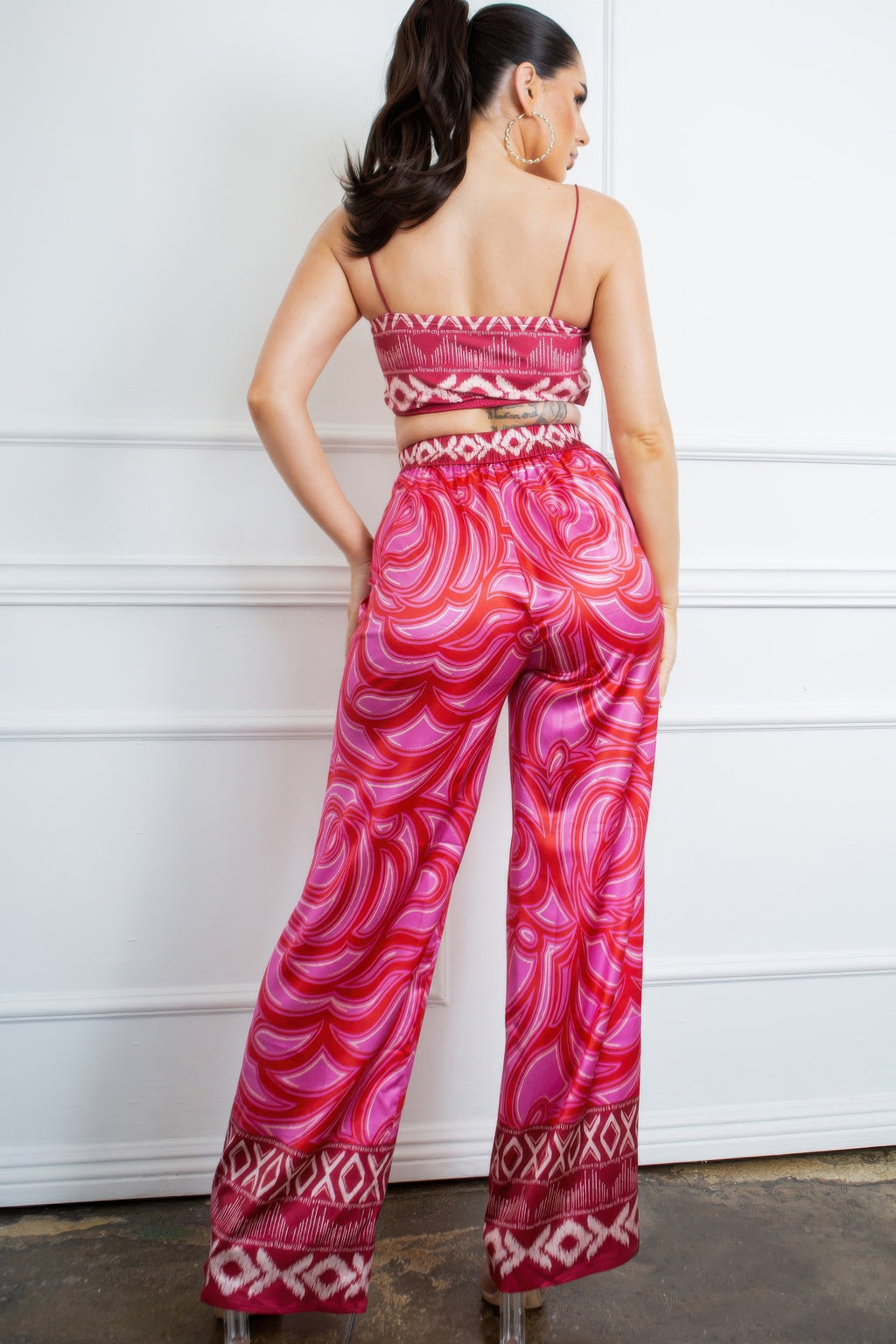 Printed Bra Top Pants Set -