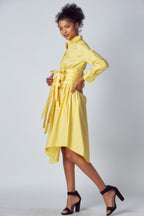 Belted Waist Button Shirt Dress -