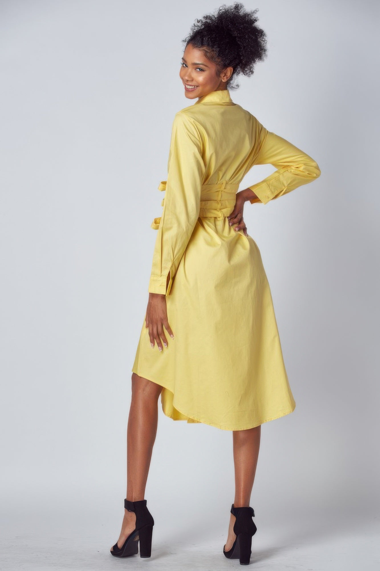 Belted Waist Button Shirt Dress -