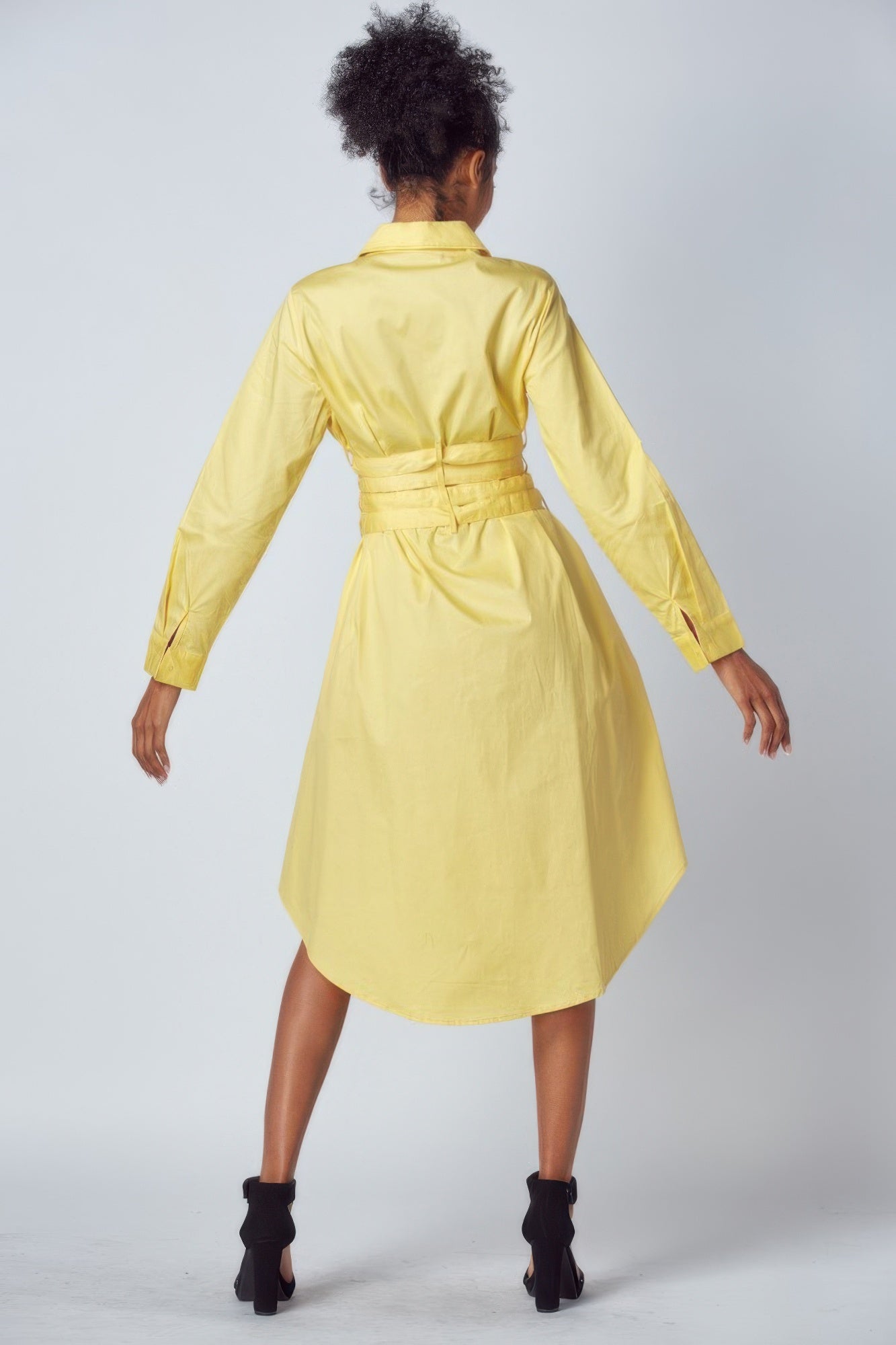 Belted Waist Button Shirt Dress -