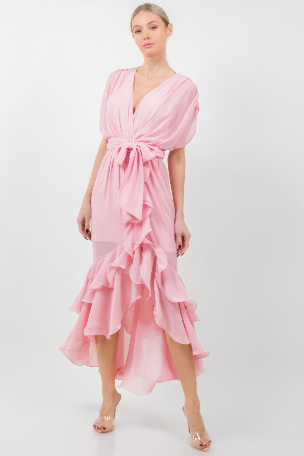 Ruffle Front Tie Midi Dress -