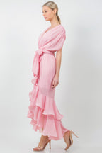 Ruffle Front Tie Midi Dress -
