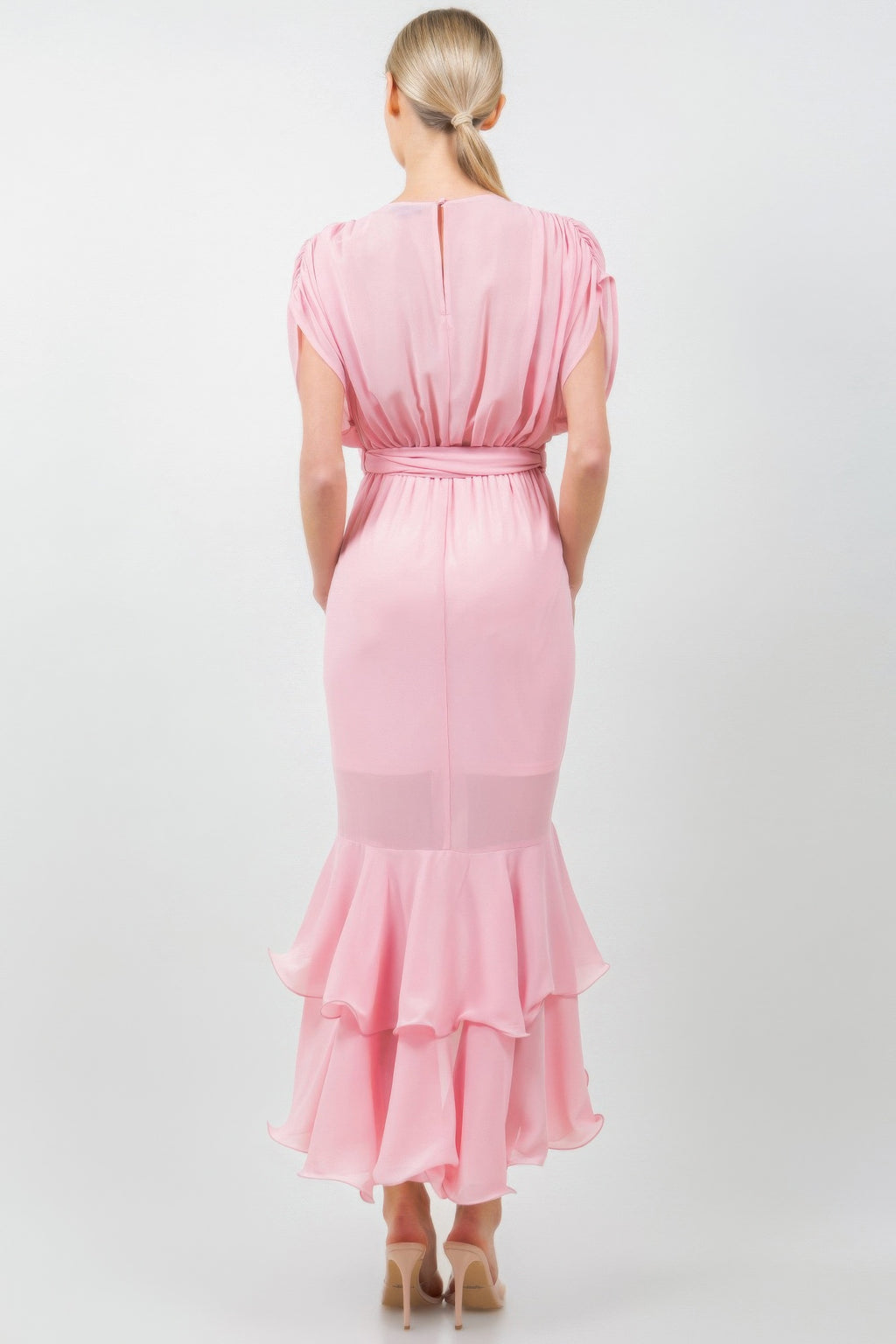 Ruffle Front Tie Midi Dress -