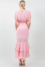 Ruffle Front Tie Midi Dress -