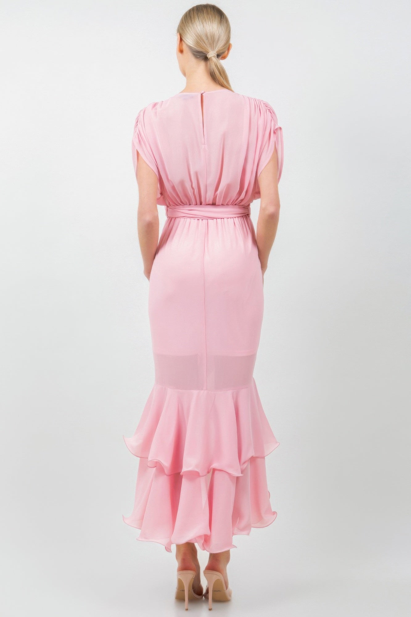 Ruffle Front Tie Midi Dress -