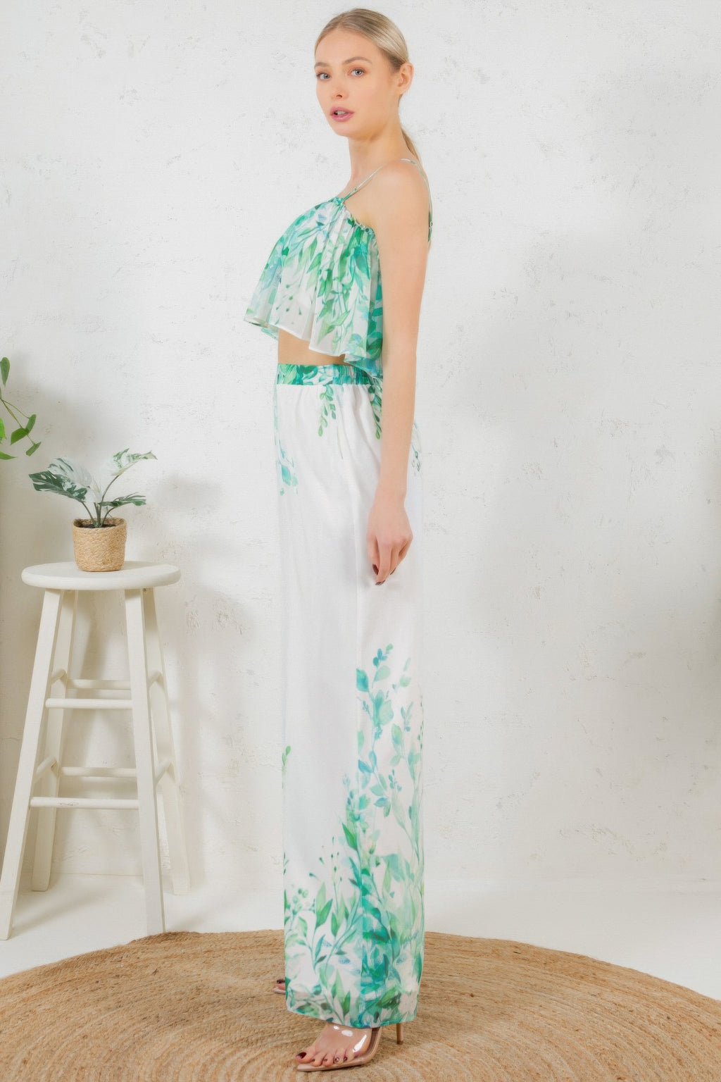 Tropical Print Crop Pants Set -