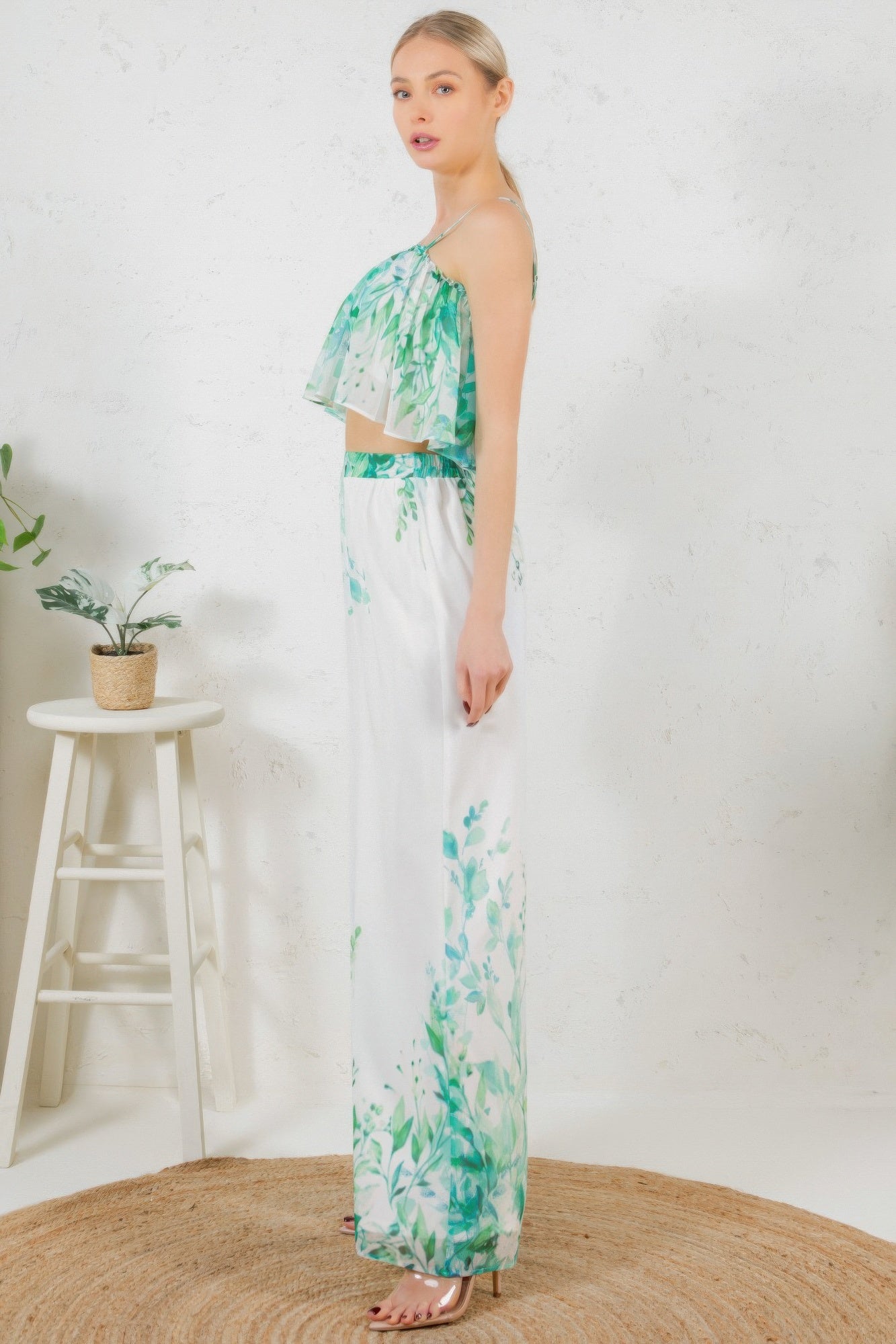 Tropical Print Crop Pants Set -