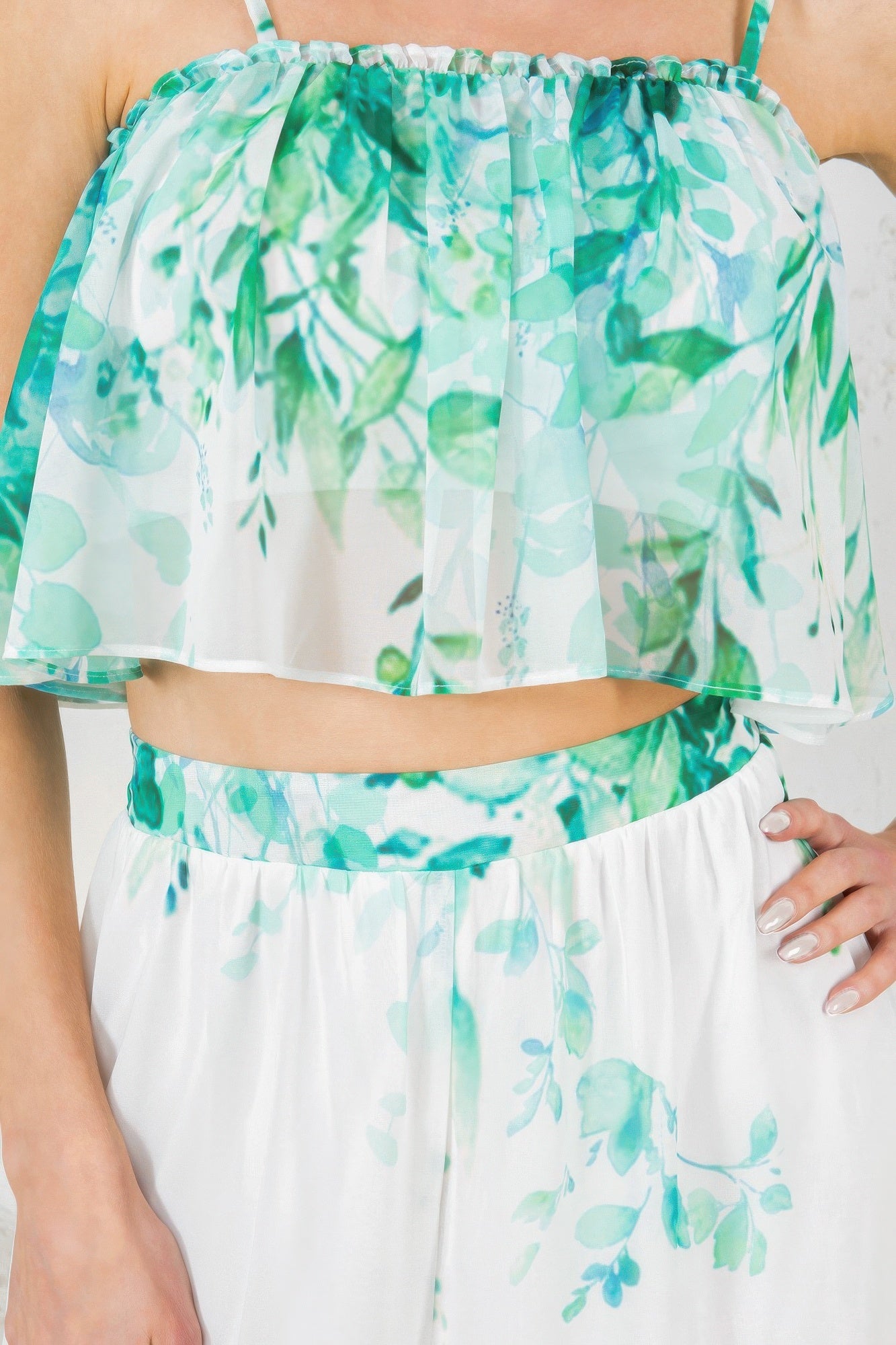 Tropical Print Crop Pants Set -