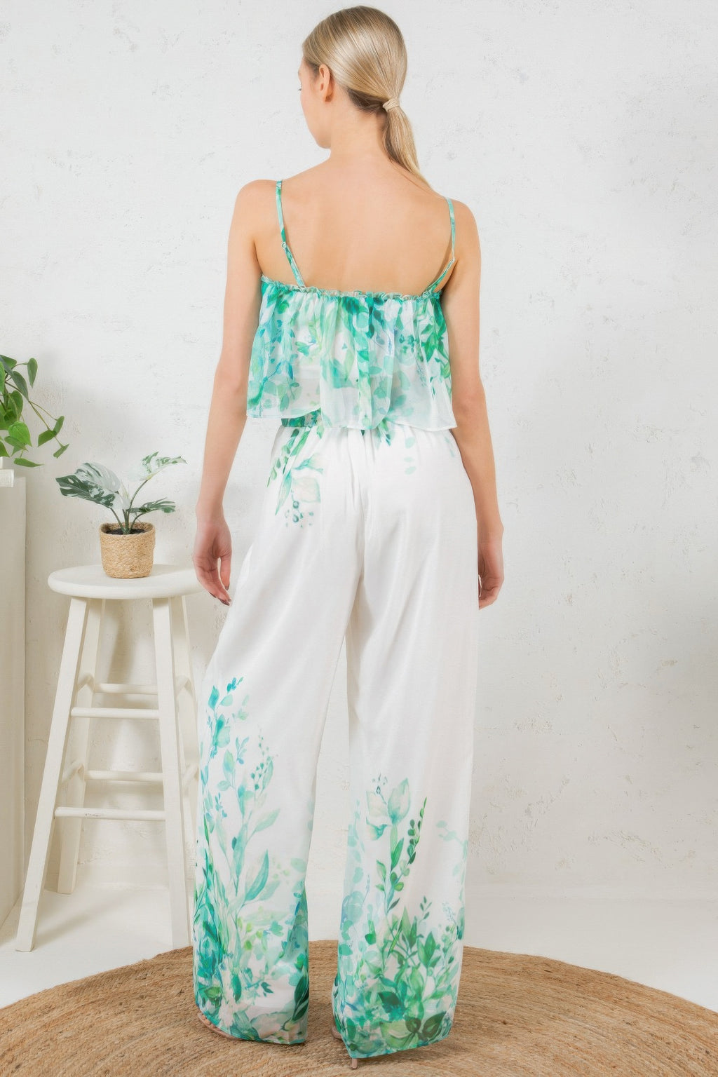 Tropical Print Crop Pants Set -