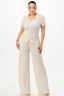 Textured Button Polo Pants Set - Cream
