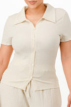 Textured Button Polo Pants Set -