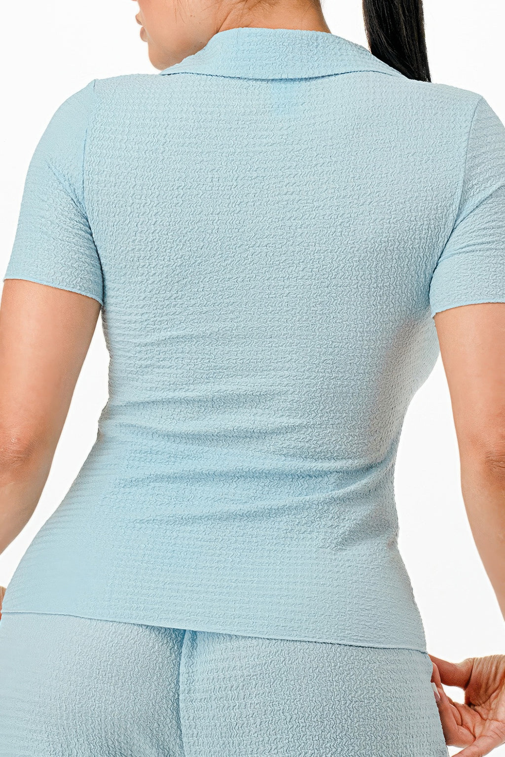 Textured Button Polo Pants Set -