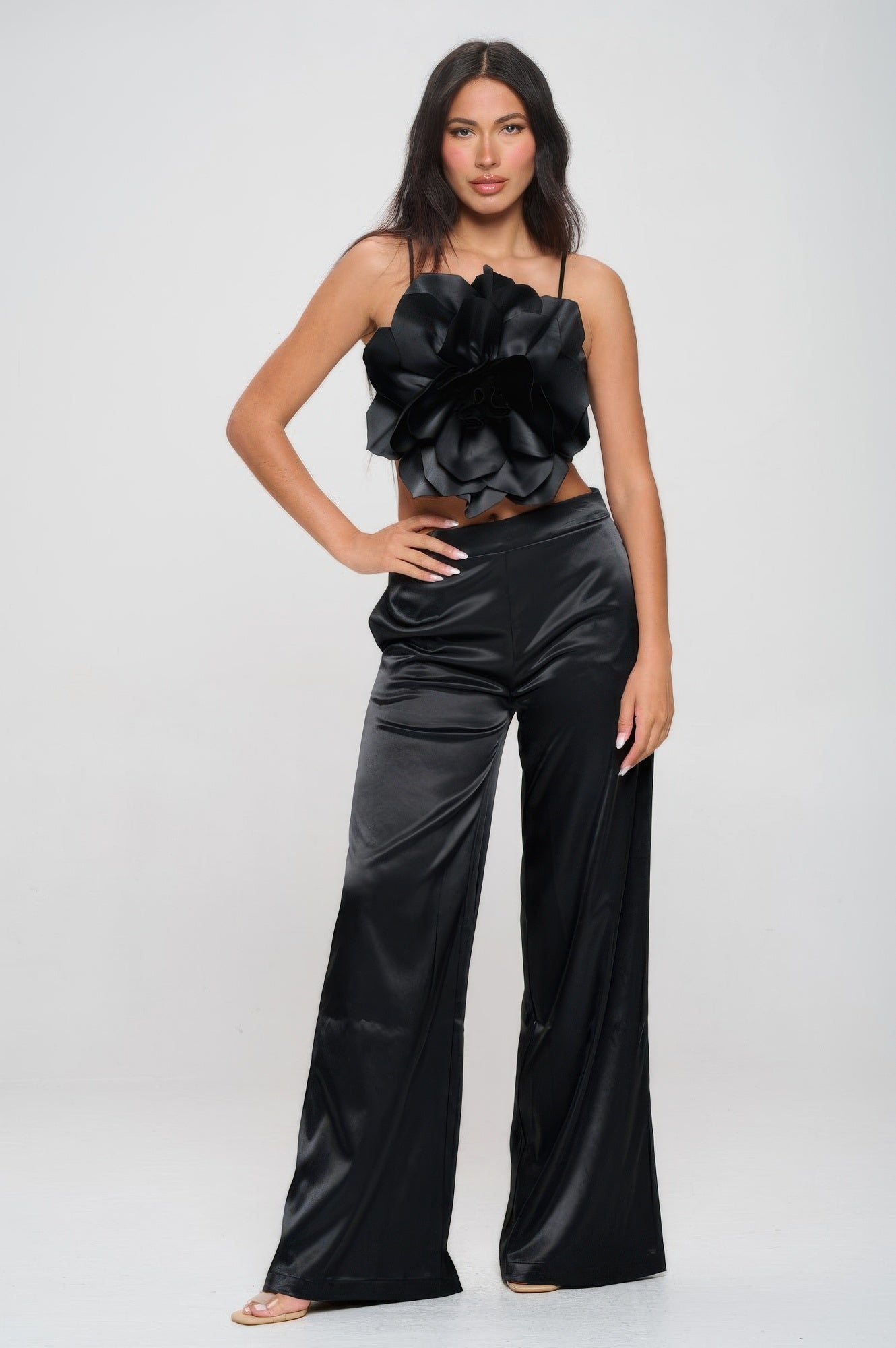 3D Flower Co Ord Set - Black