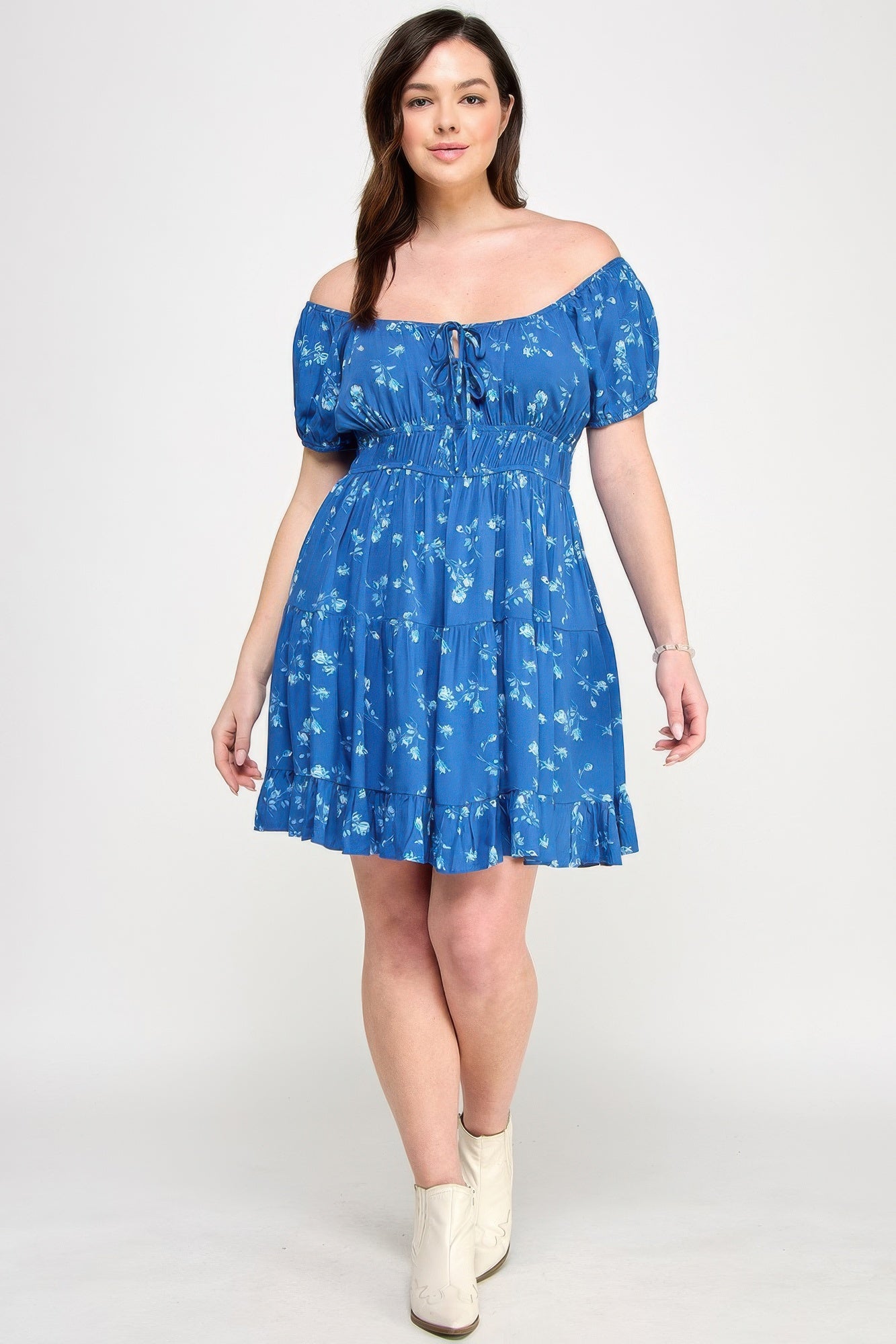 Ruffle Hem Front Tie Mini Dress - 3XL Main image