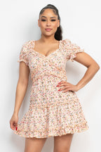 Floral Puff Sleeve Mini Dress - Pink