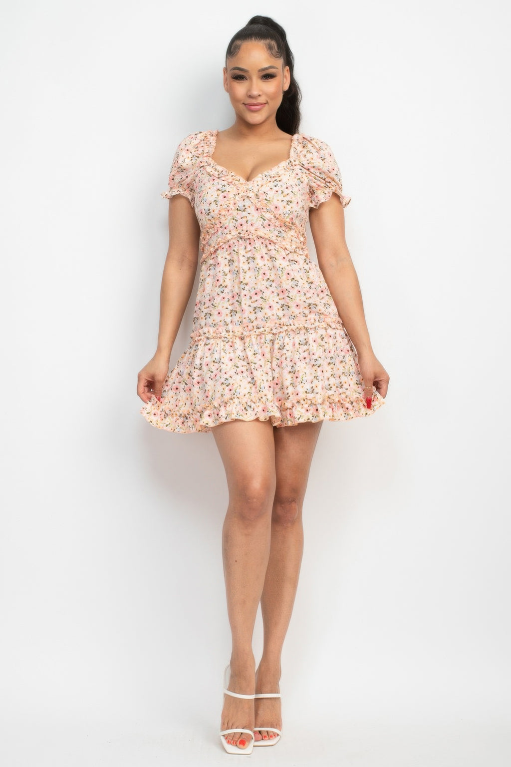 Floral Puff Sleeve Mini Dress -