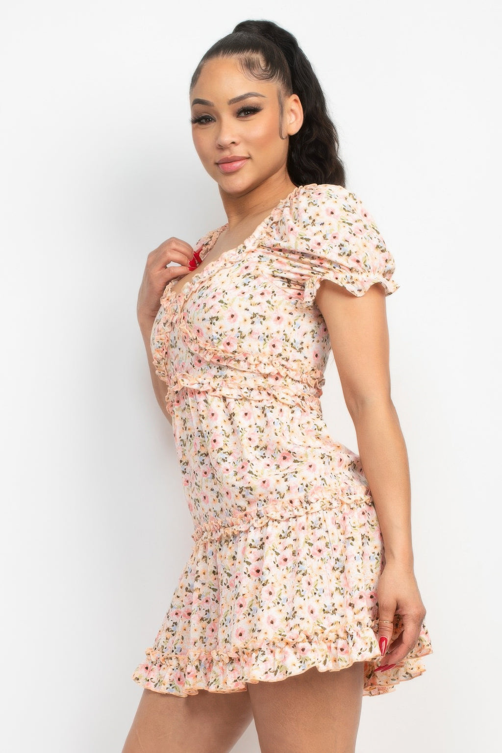 Floral Puff Sleeve Mini Dress -