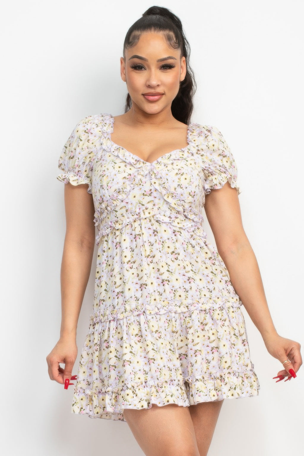 Floral Puff Sleeve Mini Dress -