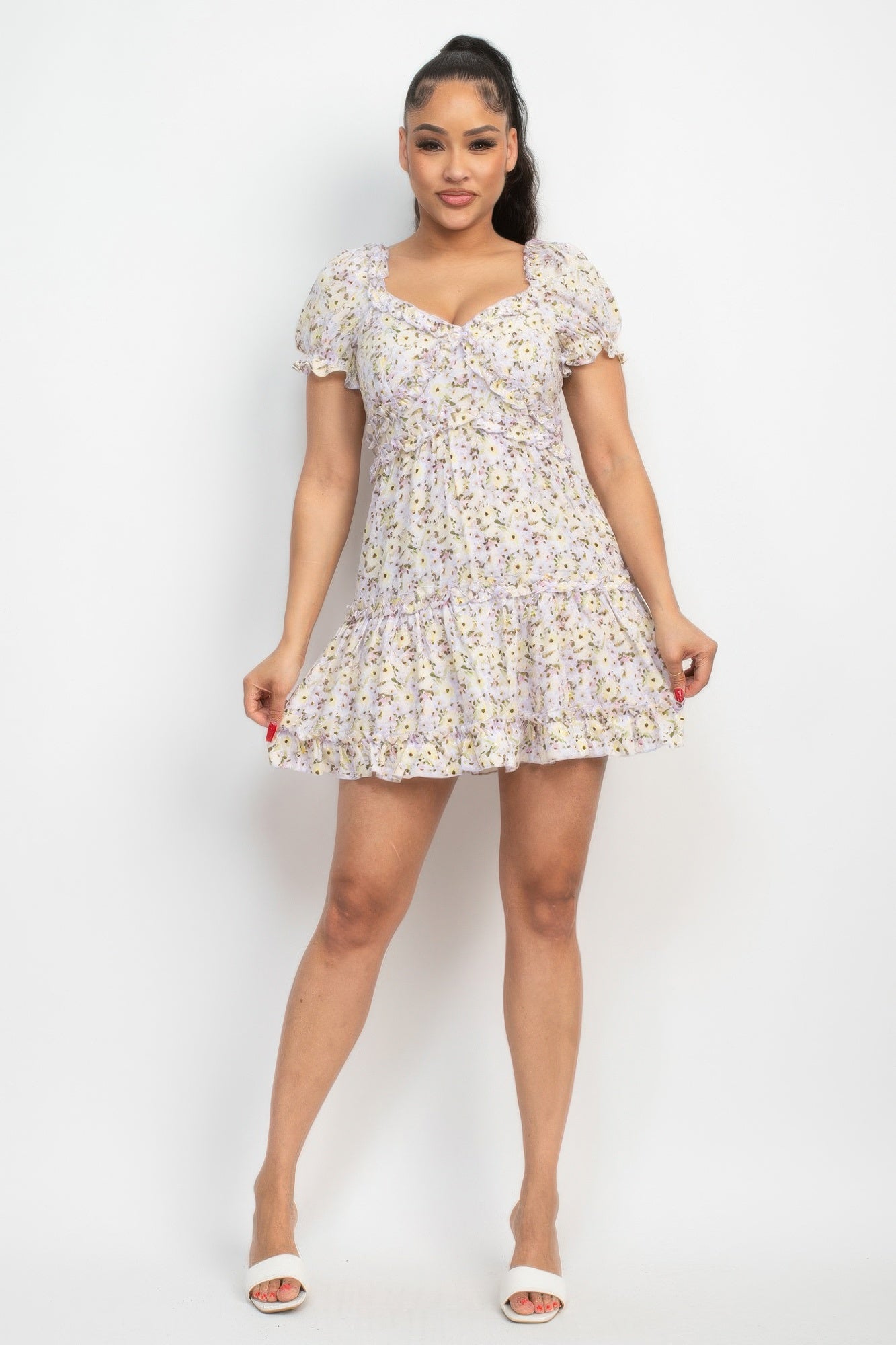 Floral Puff Sleeve Mini Dress -