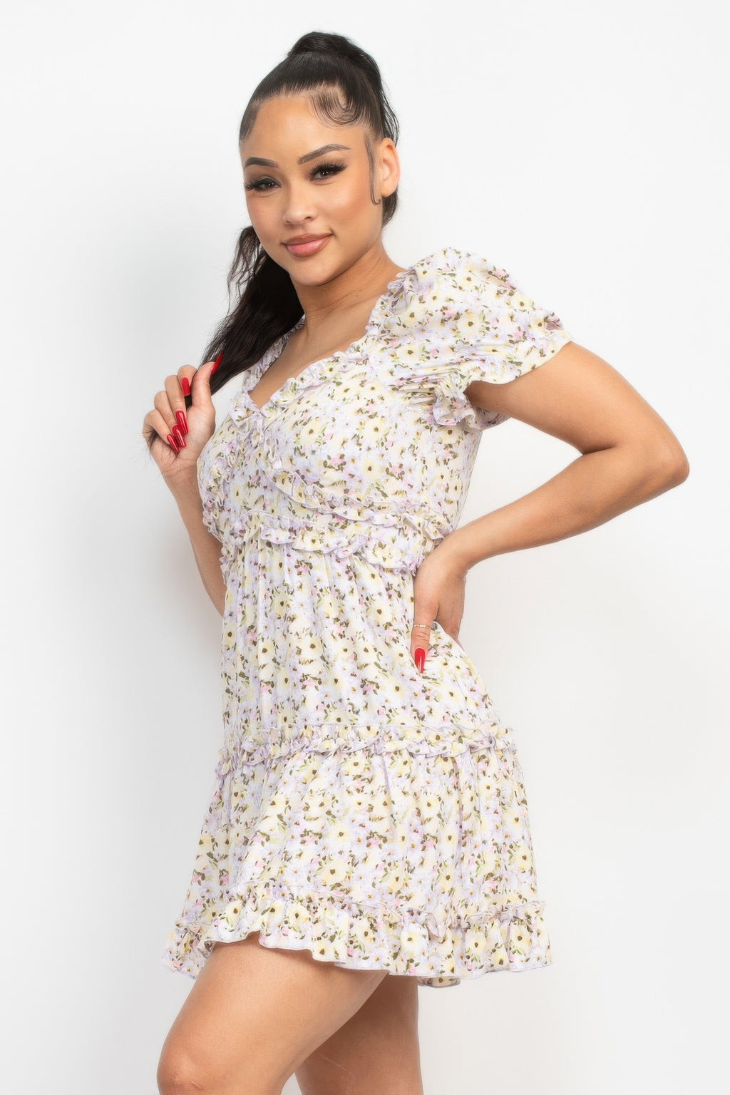 Floral Puff Sleeve Mini Dress -