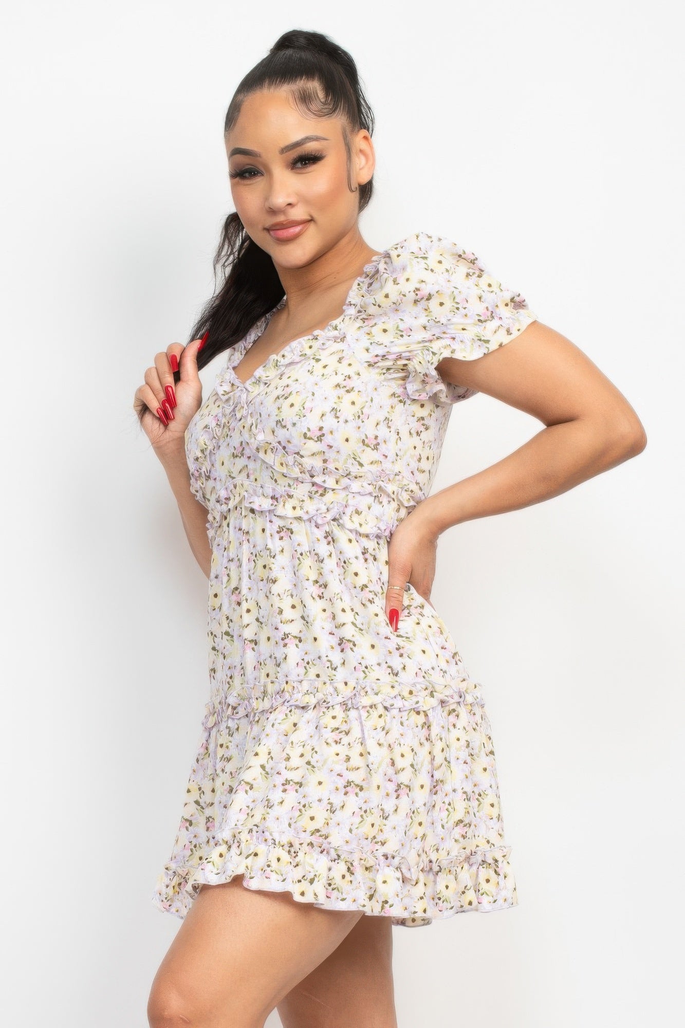 Floral Puff Sleeve Mini Dress -