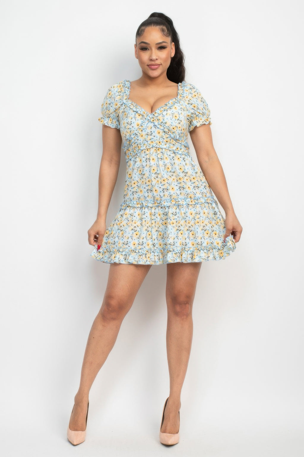 Floral Puff Sleeve Mini Dress -