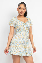 Floral Puff Sleeve Mini Dress -
