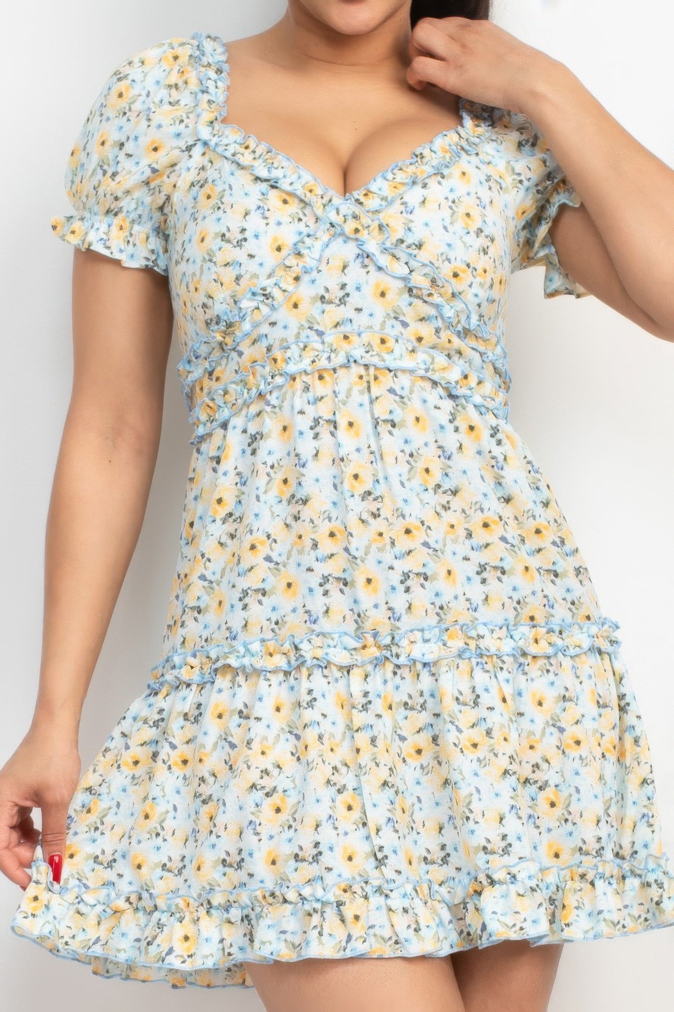 Floral Puff Sleeve Mini Dress -