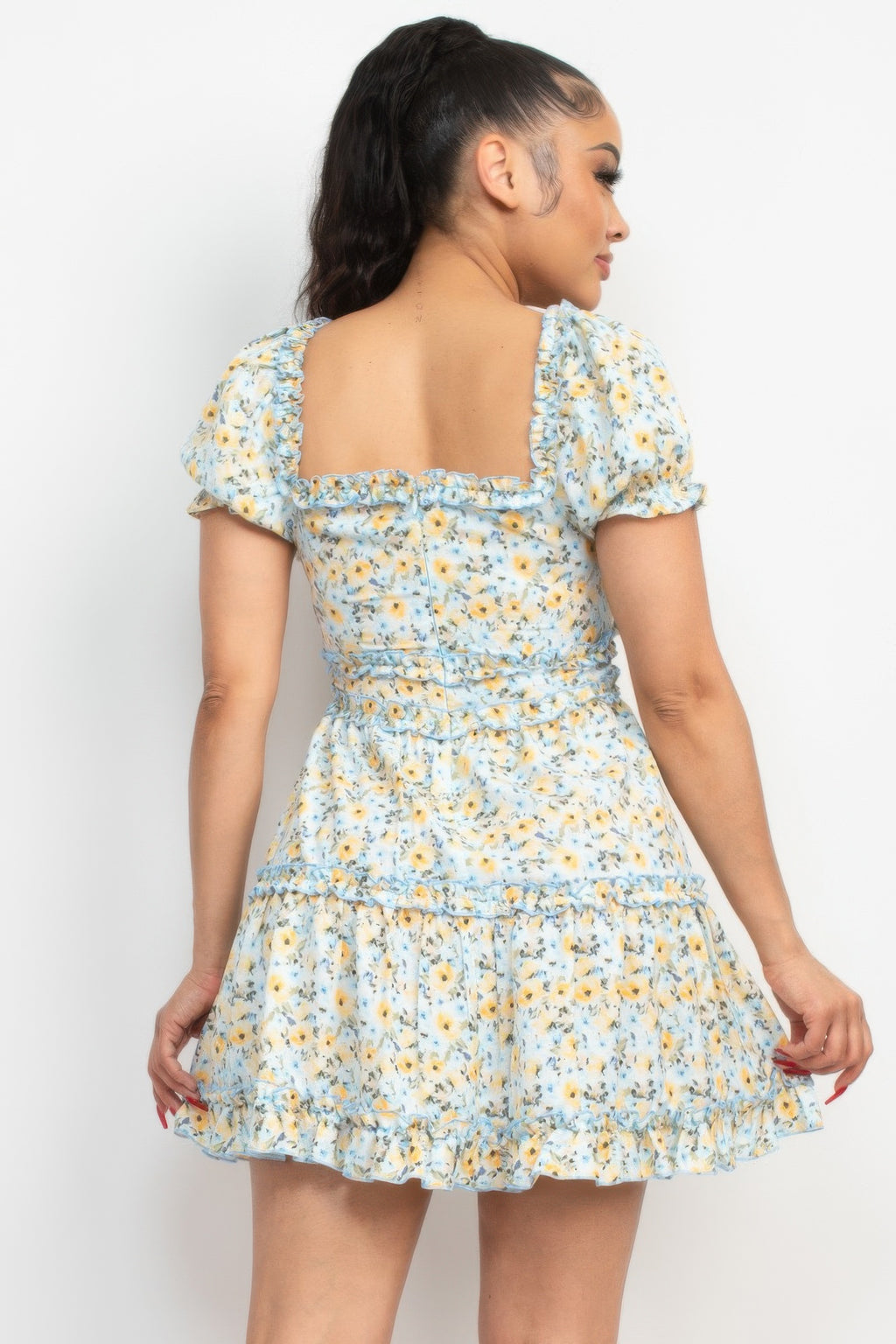 Floral Puff Sleeve Mini Dress -