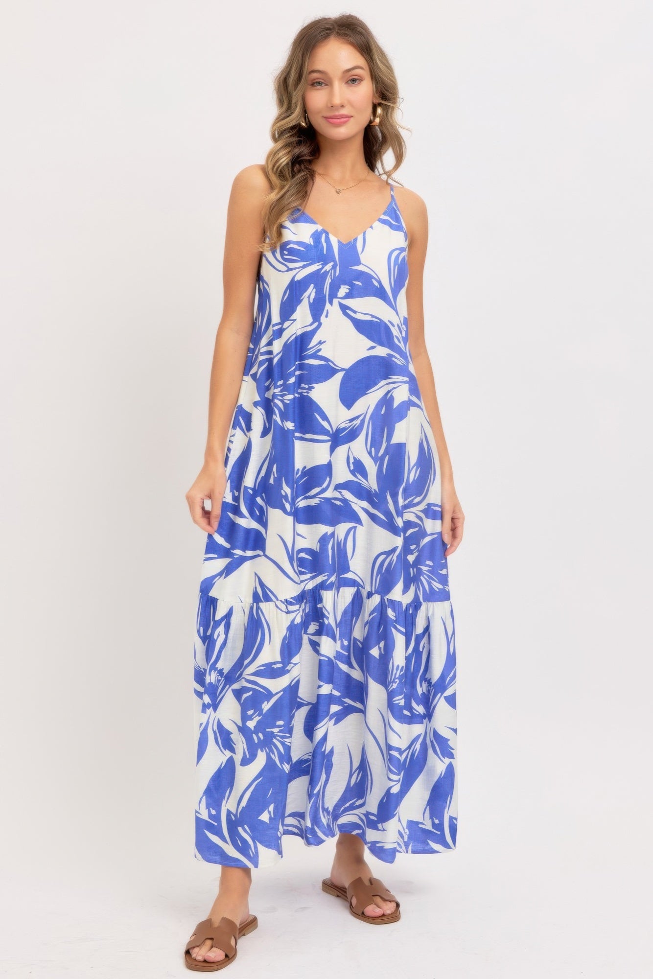 Floral Open Back Maxi Dress - L