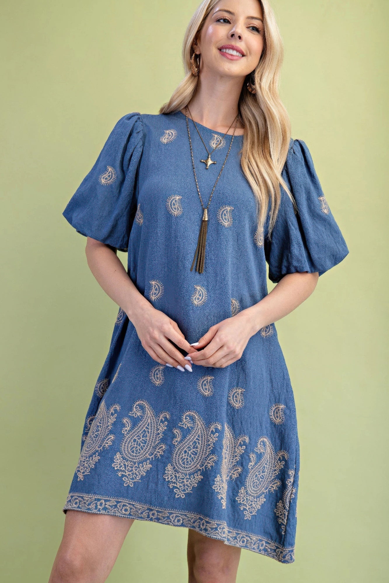 Paisley Embroidered Puff Sleeve Dress Secondary image