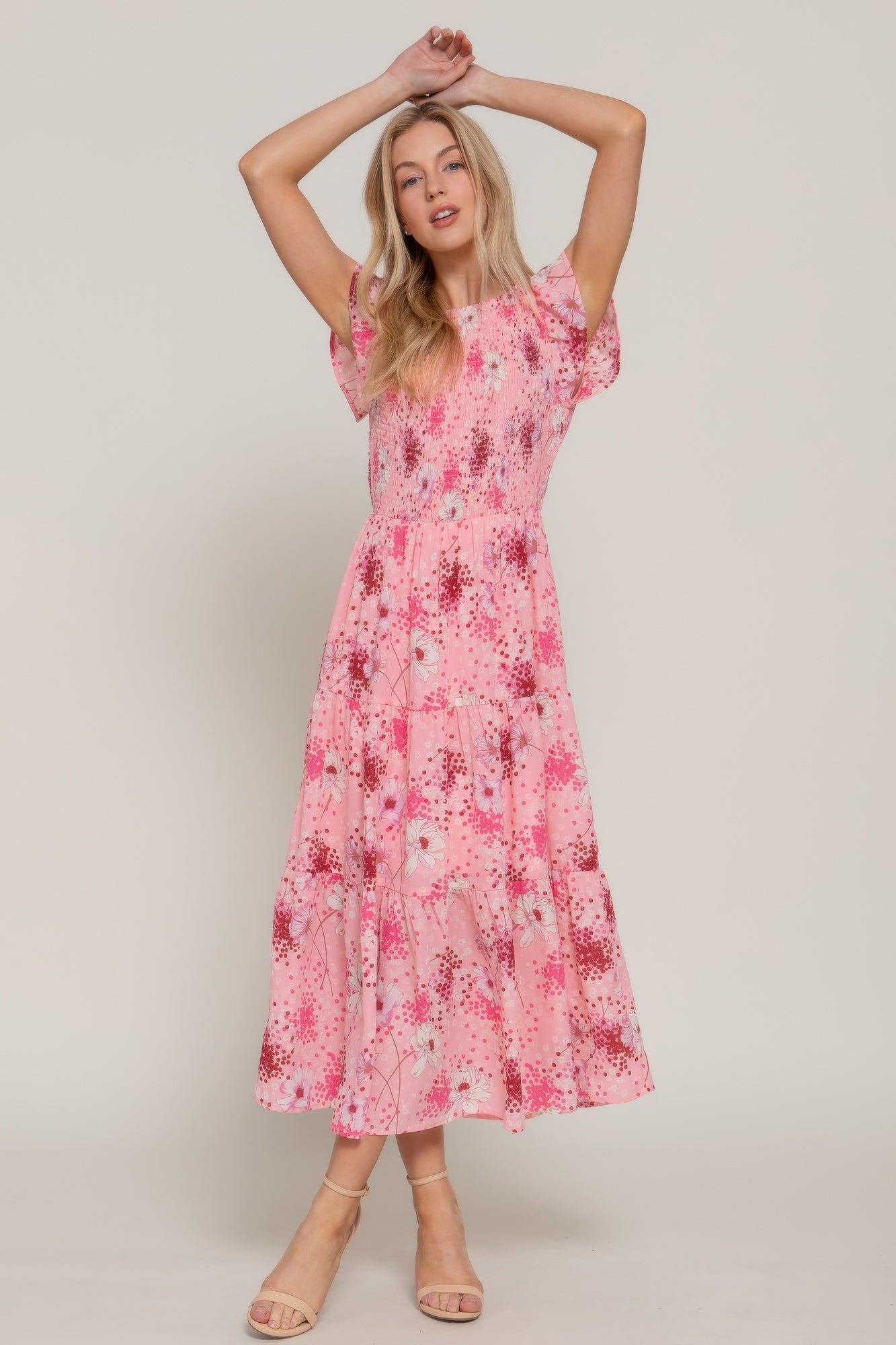 Smocked Ruffle Floral Midi Dress Secondary image