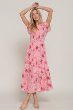Smocked Ruffle Floral Midi Dress -