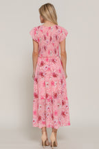 Smocked Ruffle Floral Midi Dress -