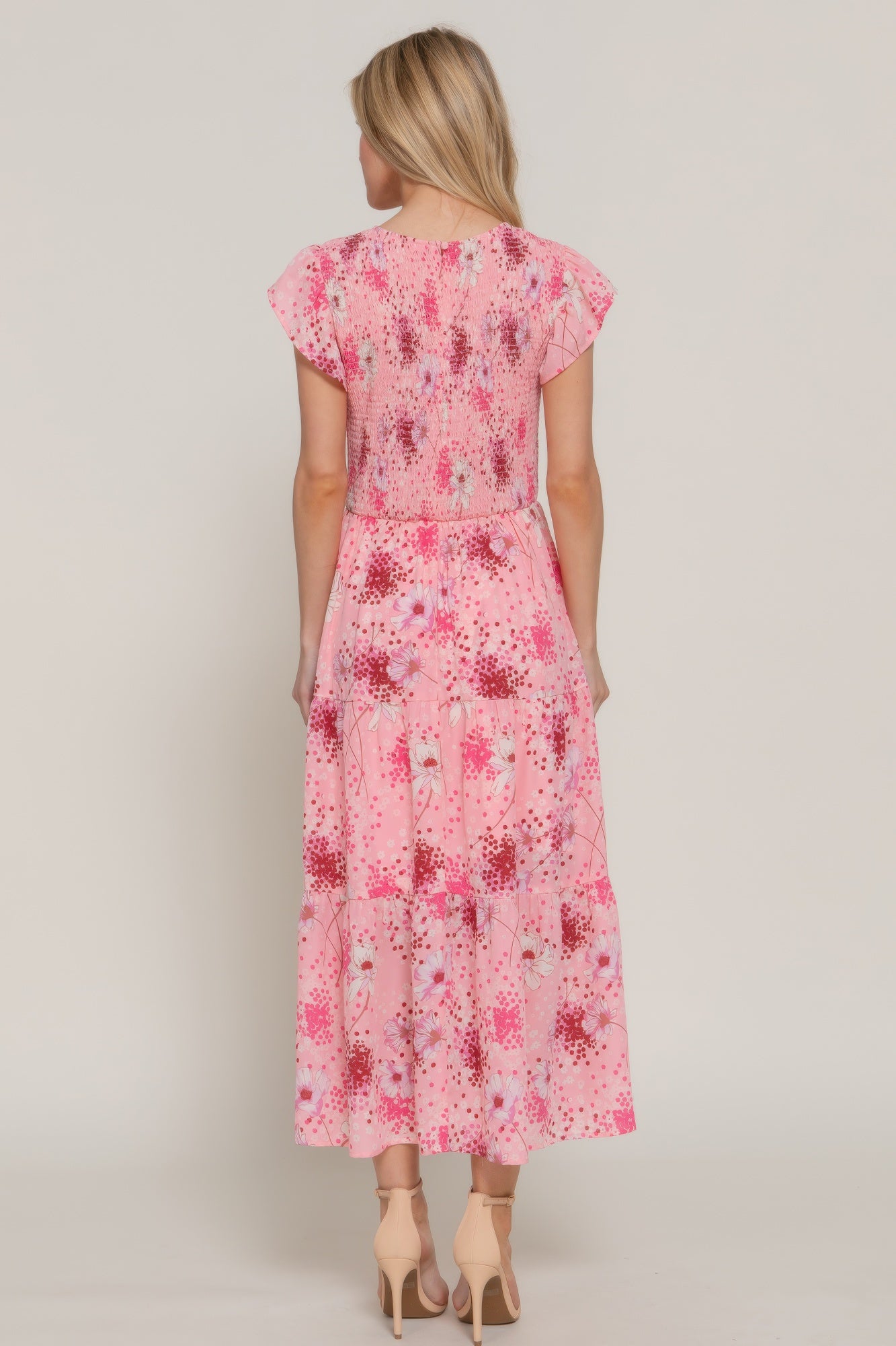 Smocked Ruffle Floral Midi Dress -