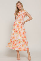 Smocked Ruffle Floral Midi Dress -