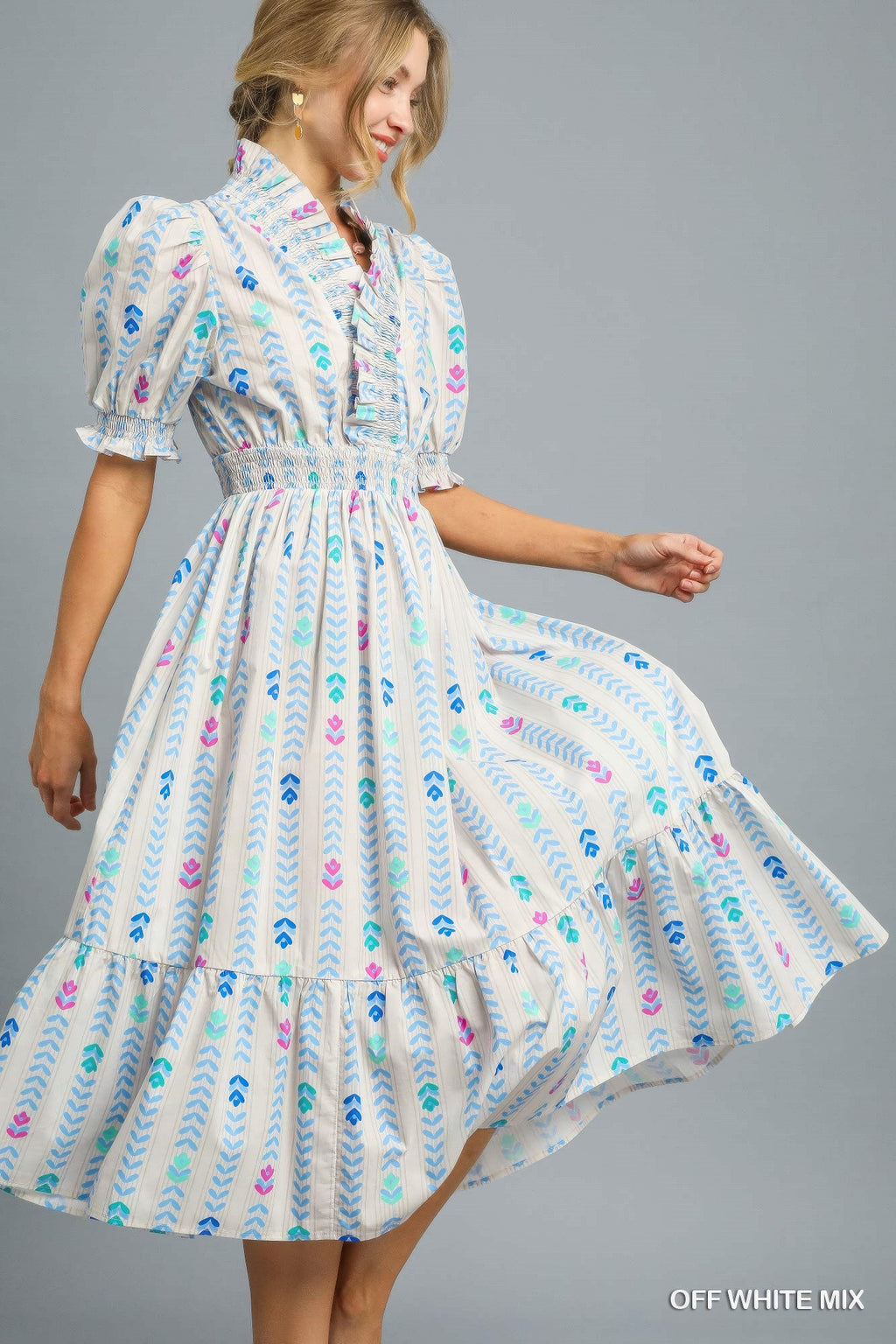 Ruffle Smocked Midi Dress -
