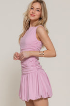 Ruched Boat Neck Bubble Mini Dress -