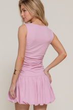 Ruched Boat Neck Bubble Mini Dress -