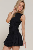 Ruched Boat Neck Bubble Mini Dress -