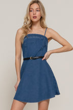 Belted Denim Mini Dress -