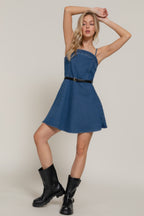 Belted Denim Mini Dress -