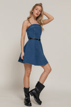 Belted Denim Mini Dress -