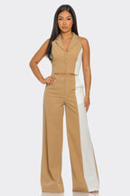 Colorblock Vest Wide Leg Set -