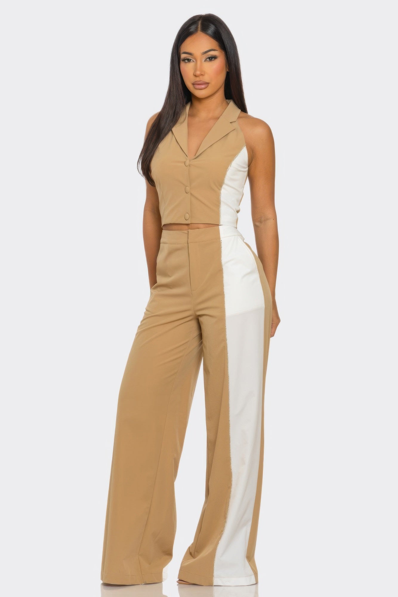 Colorblock Vest Wide Leg Set -
