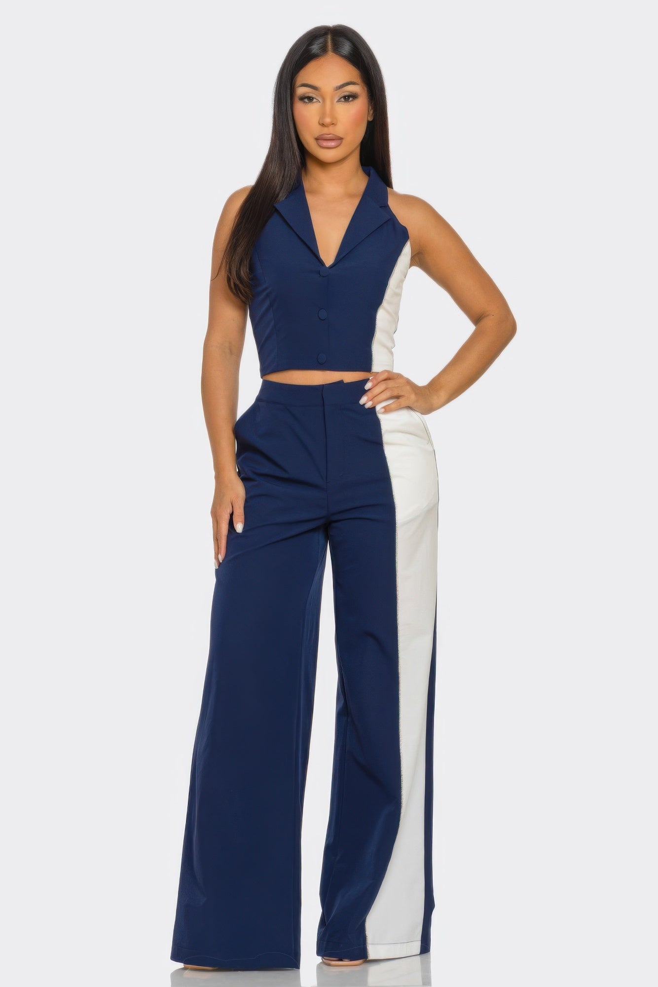 Colorblock Vest Wide Leg Set -