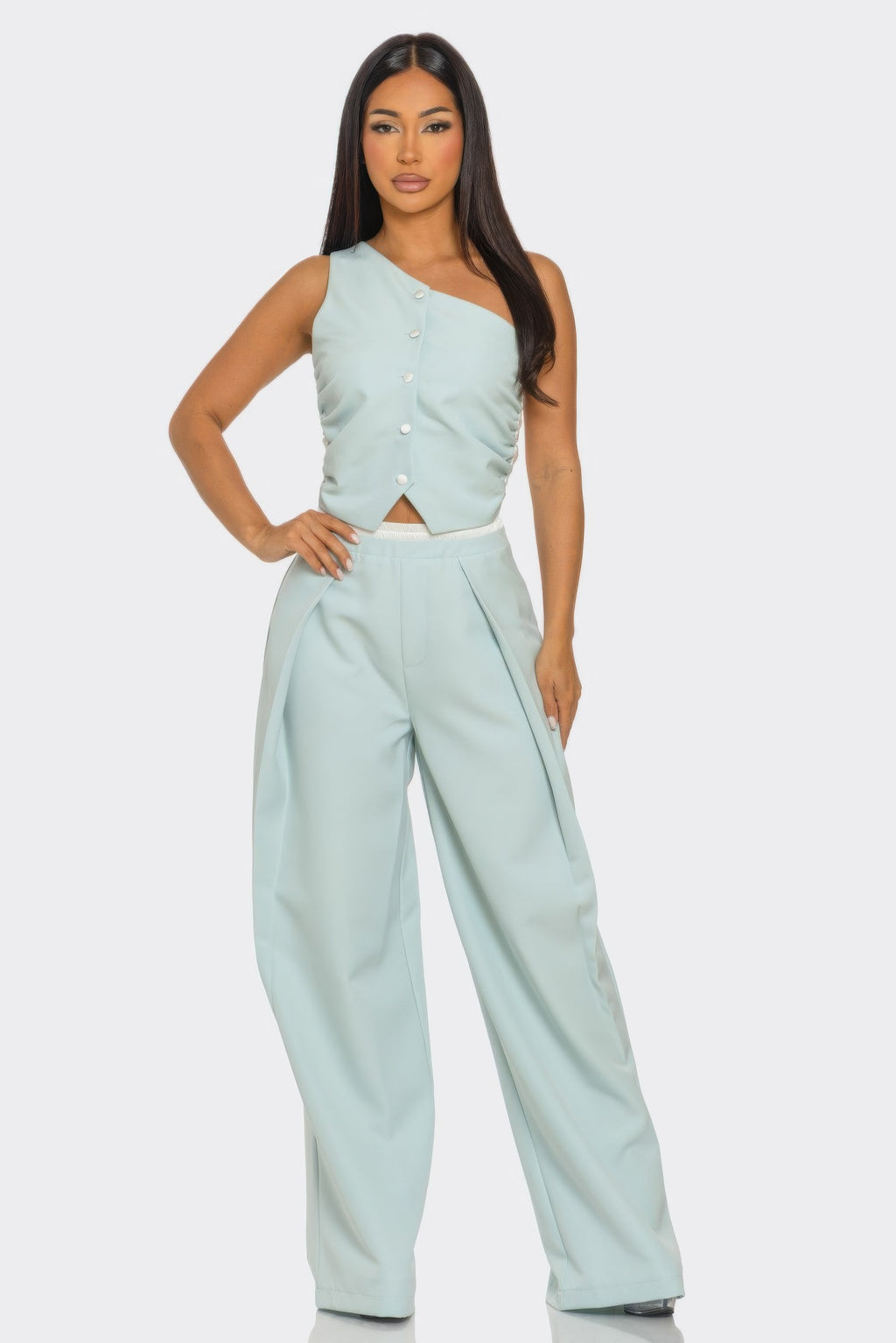 Cargo Crop Jacket Pants Set - Sky