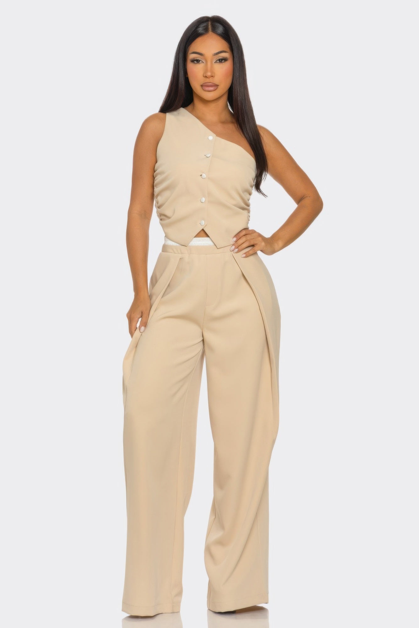 Cargo Crop Jacket Pants Set - Stone