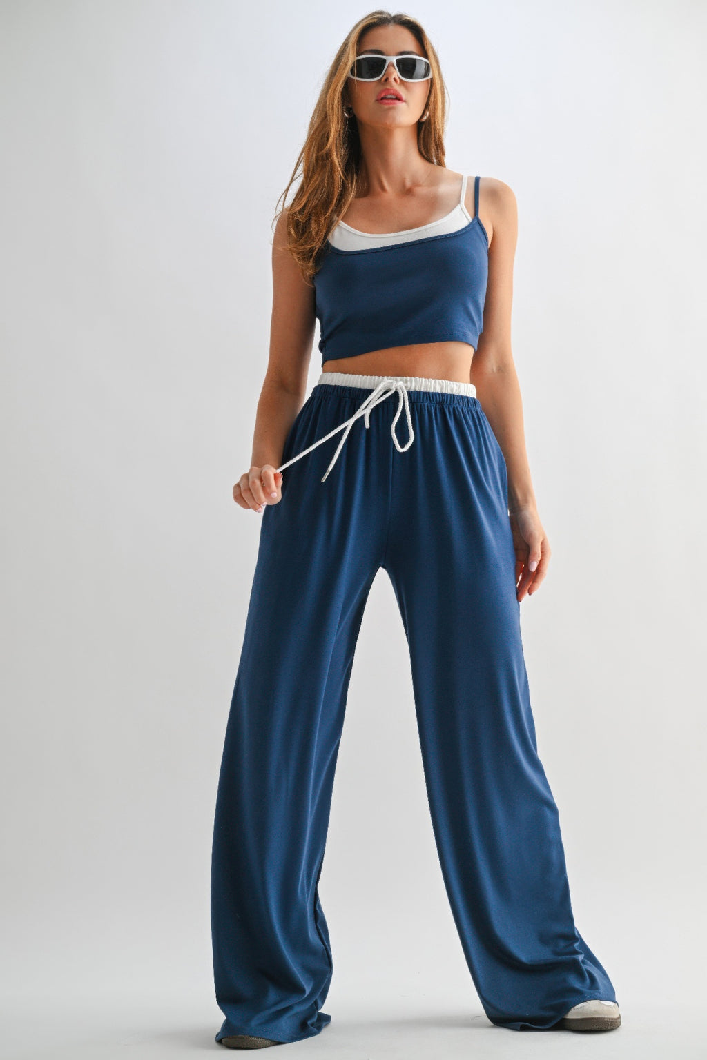 Lounge Pants Crop Top Set - Insignia Blue
